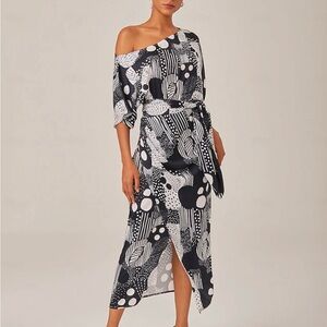 Elegant Black and White Off-Shoulder Dress